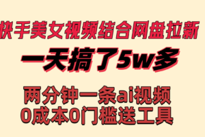 （8610期）快手美女视频结合网盘拉新，一天搞了50000 两分钟一条Ai原创视频，0成…-麦资源网