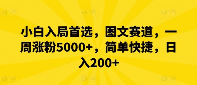 小白入局*，图文赛道，一周涨粉5000+，简单快捷，日入200+
