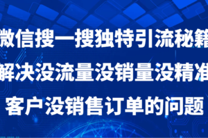 微信搜一搜独特引流秘籍，解决没流量没销量没精准客户没销售订单的问题-麦资源网