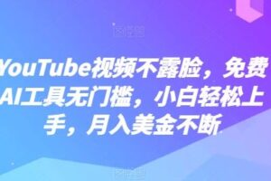 YouTube视频不露脸，免费AI工具无门槛，小白轻松上手，月入美金不断【揭秘】-麦资源网