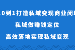 从0到1打造私域变现商业闭环-私域做赚钱定位，高效落地实现私域变现-麦资源网