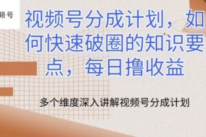 视频号分成计划，如何快速破圈的知识要点，每日撸收益【揭秘】-麦资源网