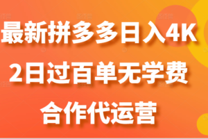 最新拼多多，日入4K+，2日过百单无学费，合作代运营-麦资源网