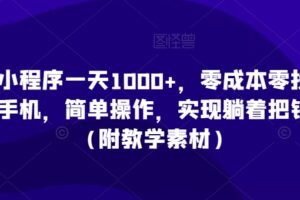 利用小程序一天1000+，零成本零投入，一部手机，简单操作，实现躺着把钱赚了（附教学素材）【揭秘】-麦资源网