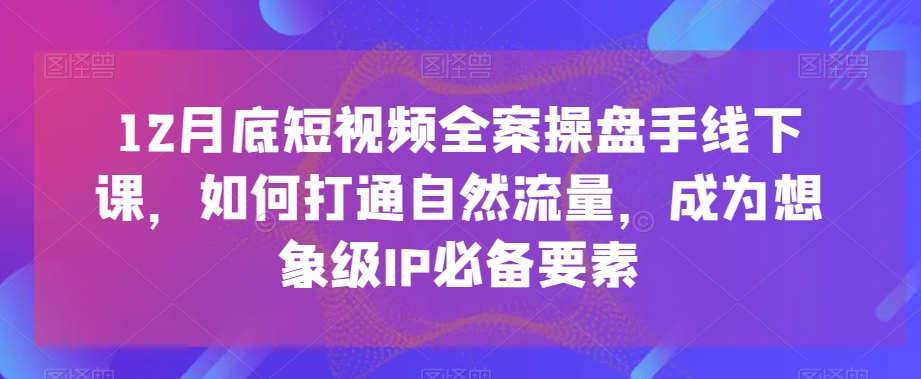 12月底短视频全案操盘手线下课，如何打通自然流量，成为想象级IP*要素