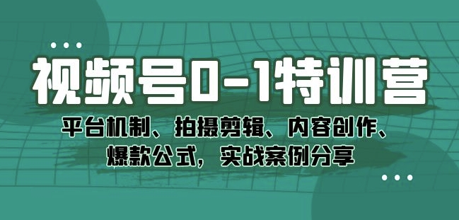 视频号0-1特训营：平台机制、拍摄剪辑、内容创作、*公式，实战案例分享