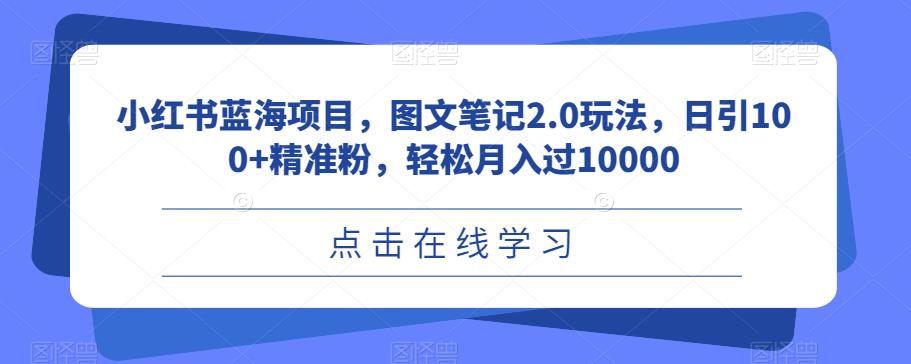 小红书蓝海项目，图文笔记2.0玩法，日引100+*粉，轻松月入过10000【揭秘】
