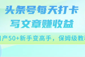 头条号每天打卡写文章赚收益，日产50+新手变高手，保姆级教程-麦资源网