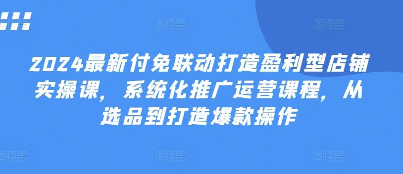 2024*付免联动打造盈利型店铺实操课，​系统化推广运营课程，从选品到打造*操作