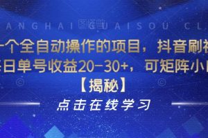 分享一个全自动操作的项目，抖音刷视频项目，每日单号收益20-30+，可矩阵小白可做【揭秘】-麦资源网