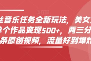 零粉丝音乐任务全新玩法，美女赏颜混剪，单个作品变现500+，两三分钟，一条原创视频，流量好到爆炸-麦资源网