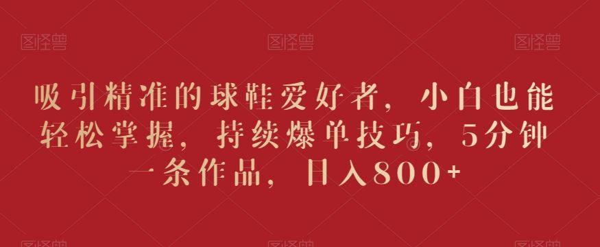 吸引*的球鞋爱好者，小白也能轻松掌握，持续爆单技巧，5分钟一条作品，日入800+【揭秘】