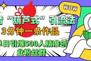 抖音葫芦式引流法，三分钟一条作品，单日引爆抖音500人精准创业粉丝群【揭秘】-麦资源网