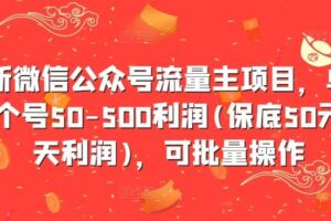 最新微信公众号流量主项目，单天一个号50-500利润(保底50元一天利润)，可批量操作-麦资源网
