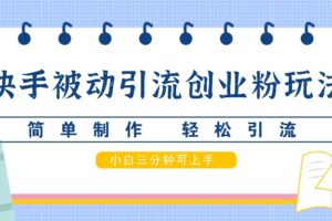 快手被动引流创业粉玩法，简单制作 轻松引流，小白三分钟可上手-麦资源网