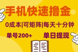（13090期）手机快速撸金，单号日赚200+，可矩阵，0成本，当日提现，无脑操作-麦资源网