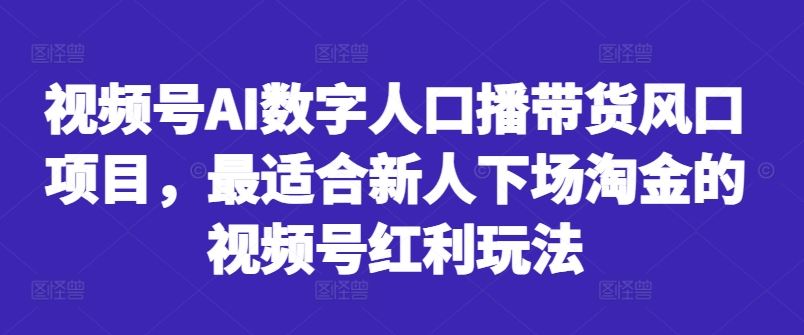 视频号AI数字人口播带货风口项目，*新人下场淘金的视频号红利玩法