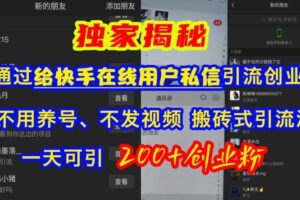 快手引流创业粉，不用养号、不发视频、搬砖式引流法，一天可引200+创业粉【揭秘】-麦资源网