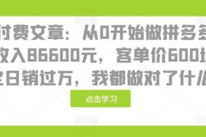 某付费文章：从0开始做拼多多18天收入86600元，客单价600块稳定日销过万，我都做对了什么?-麦资源网