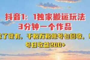 DY独家1：1搬运玩法，3分钟搞定一个作品，千粉万粉账号包回收，单号日收益2张【揭秘】-麦资源网
