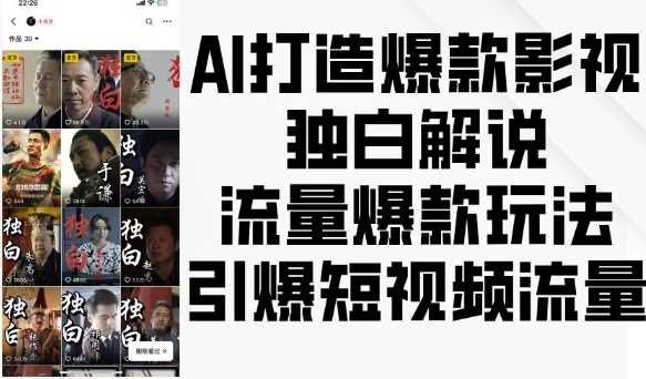 AI打造*影视独白解说，流量*玩法，引爆短视频流量