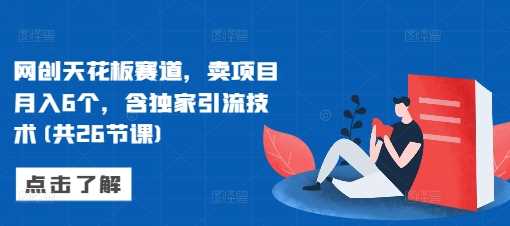 网创天花板赛道，卖项目月入6个，含*引流技术(共26节课)