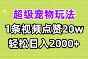 （13578期）超级宠物视频玩法，1条视频点赞20w，轻松日入2000+-麦资源网