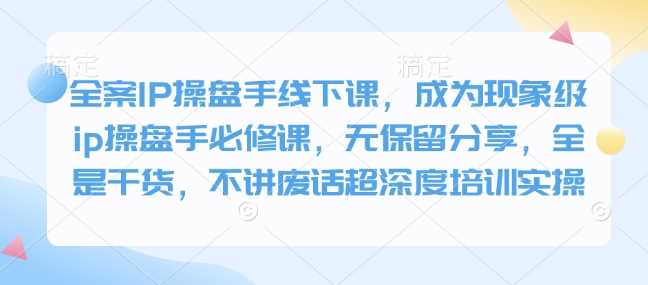 全案IP操盘手线下课，成为现象级ip操盘手必修课，无保留分享，全是干货，不讲废话超*培训实操