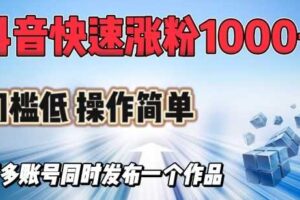 抖音快速涨1000+粉，门槛低操作简单，可多账号同时发布一个作品-麦资源网