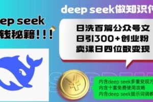 Deepseek做知识付费日洗百篇公众号文日引300+创业粉，卖课日四位数变现保姆级教程!-麦资源网