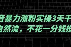 抖音暴力涨粉实操3天千粉，自然流，不花一分钱投流，实操经验分享-麦资源网