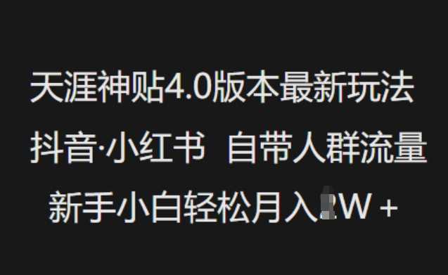 天涯神贴4.0版本*玩法，抖音·小红书自带人群流量，新手小白轻松月入过W