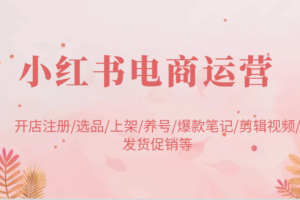 小红书电商运营：开店注册/选品/上架/养号/爆款笔记/剪辑视频/发货促销等-麦资源网