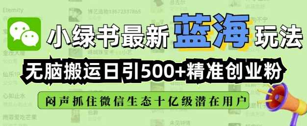小绿书无脑搬运引流，全自动日引500*创业粉，微信*内又一个闷声发财的机会