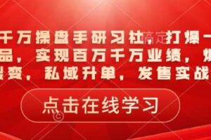 一品千万操盘手研习社，打爆一个引流品，实现百万千万业绩，爆品裂变，私域升单，发售实战-麦资源网
