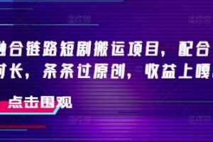 抖音融合链路短剧搬运项目，配合侠客爆改时长，条条过原创，收益嘎嘎猛-麦资源网