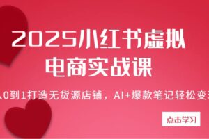 2025小红书虚拟电商实战课:从0到1打造无货源店铺,AI+爆款笔记轻松变现-麦资源网