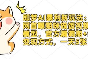 即梦AI暴利新玩法：全网首曝猫咪做饭视频躺Z模型，官方漏洞期+多种变现方式，一天5张-麦资源网