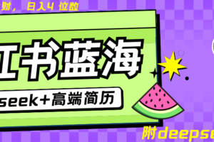 Deepseek+小红书简历蓝海赛道 日入无上限  24小时自动发货 零成本 不限时间地点-麦资源网