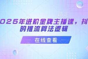 2025年进阶金牌主播课，抖音的推流算法逻辑-麦资源网