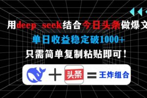 （14483期）用deep seek结合今日头条做爆文，单日收益稳定破1000+，只需简单复制粘…-麦资源网