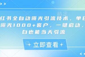 小红书全自动曝光引流技术，单日精准曝光1000+客户，一键启动，小白也能当天引流【揭秘】-麦资源网