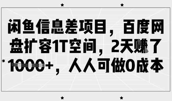 闲鱼信息差项目，百度网盘扩容1T空间，2天收益1k+，人人可做*