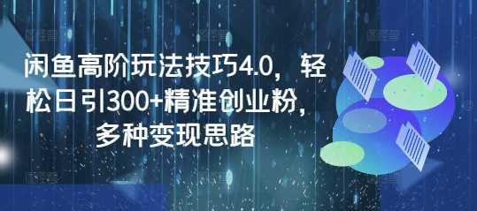 闲鱼高阶玩法技巧4.0，轻松日引300+*创业粉，多种变现思路