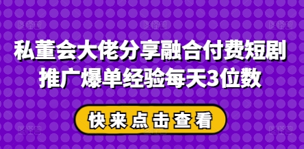 私董会大佬分享*付费短剧推广爆单经验每天3位数
