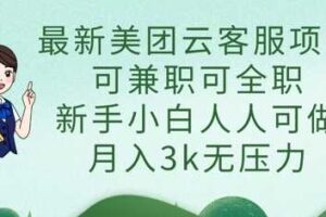 最新美团云客服项目，可兼职可全职，新手小白人人可做，月入3k无压力-麦资源网