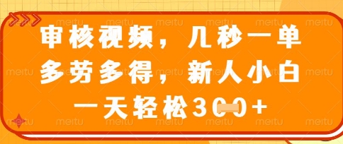 *审核视频，几秒一单，多劳多得，新人小白一天轻松3张【揭秘】