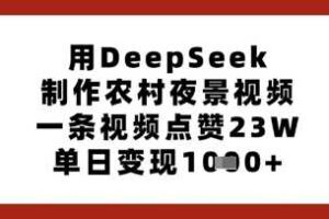 用DeepSeek制作农村夜景视频，一条视频点赞23W，单日变现多张-麦资源网