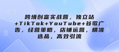 跨境创富实战营，*站+TikTok+*+谷歌广告，经营策略，店铺运营，*选品，*引流