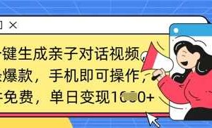 AI一键生成亲子对话视频，条条爆款，一部手机即可操作，单日变现数张-麦资源网
